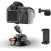 COMAN 4.5'' Suction Cup Camera Mount with Ball Head Magic Arm, Metal Camera Suction Mount for Action Cameras iPhone, Quick Release Car Mount with 1/4" & 3/8" Mounting Holes for Car Windshield Window