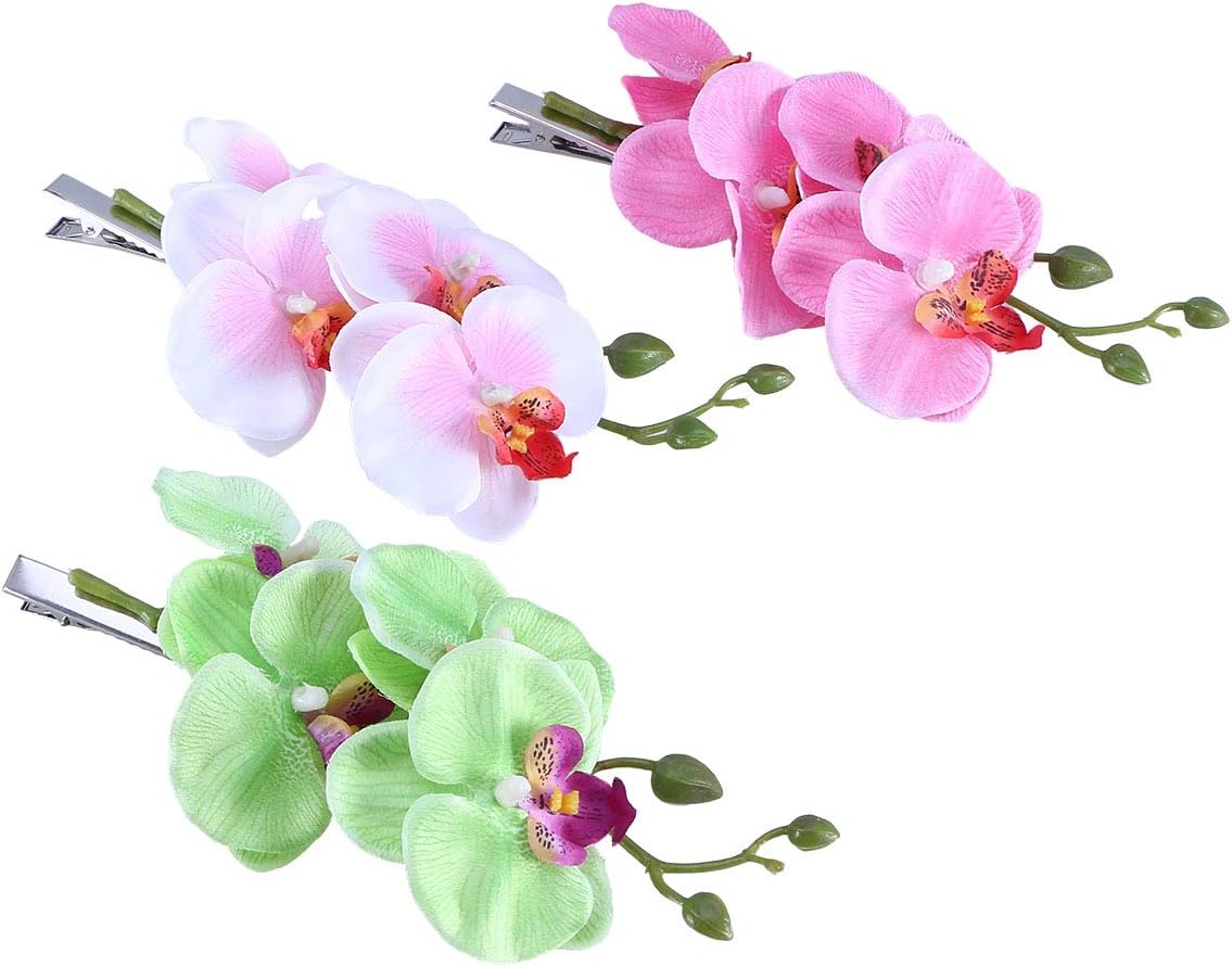 Lurrose Flower Hair Accessories 3PCS Orchid Hair Clips Floral Hairpin Summer Vacation Hair Accessories Artificial Flower Clips for Girls Woman Womens