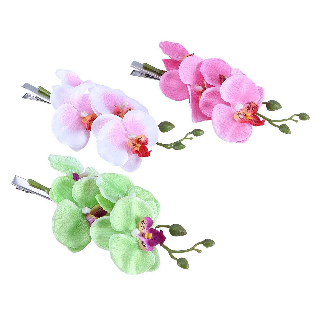 Lurrose Flower Hair Accessories 3PCS Orchid Hair Clips Floral Hairpin Summer Vacation Hair Accessories Artificial Flower Clips for Girls Woman Womens