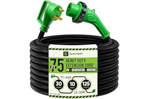 ELECTERY 30 Amp 75 Ft RV Power Extension Cord NEMA TT-30P to L5-30R with Twist Locking Adopter, Heavy Duty STW Cord 3 Prong 10 Gauge for RV, Marine, Generator. ETL Listed