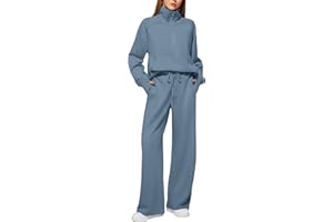 Casly Lamiit Women's 2 Piece Outfits Lounge Set 2025 Oversized Half Zip Sweatshirt Wide Leg Sweatpant Set Sweatsuit Tracksuit