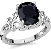 Black Tourmaline Ring in 925 Sterling Silver - October Birthstone Rings for Women - Engagement Promise Floral Statement Vintage Solitaire Tourmaline Jewelry Gifts for Womens