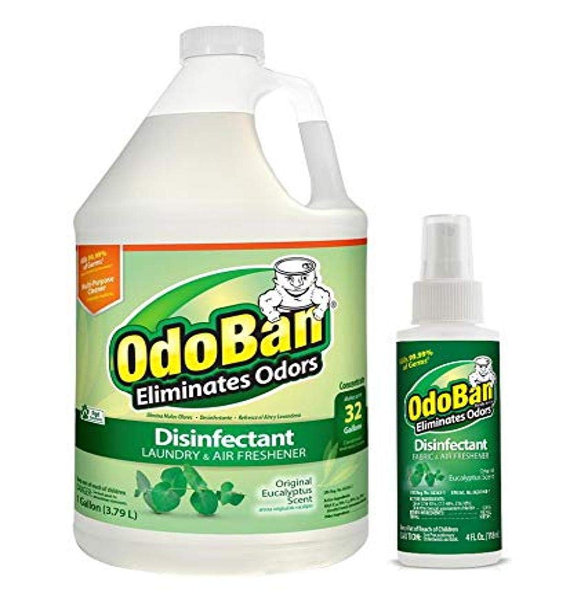 OdoBan Odor Eliminator and Disinfectant, 1 Gallon Concentrate and 4oz Travel Spray, Eucalyptus Scent