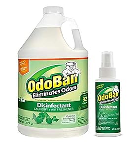 OdoBan Odor Eliminator and Disinfectant, 1 Gallon Concentrate and 4oz Travel Spray, Eucalyptus Scent