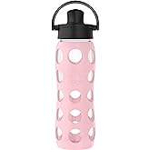 Lifefactory 22-Ounce Glass Water Bottle with Active Flip Cap and Protective Silicone Sleeve, Desert Rose
