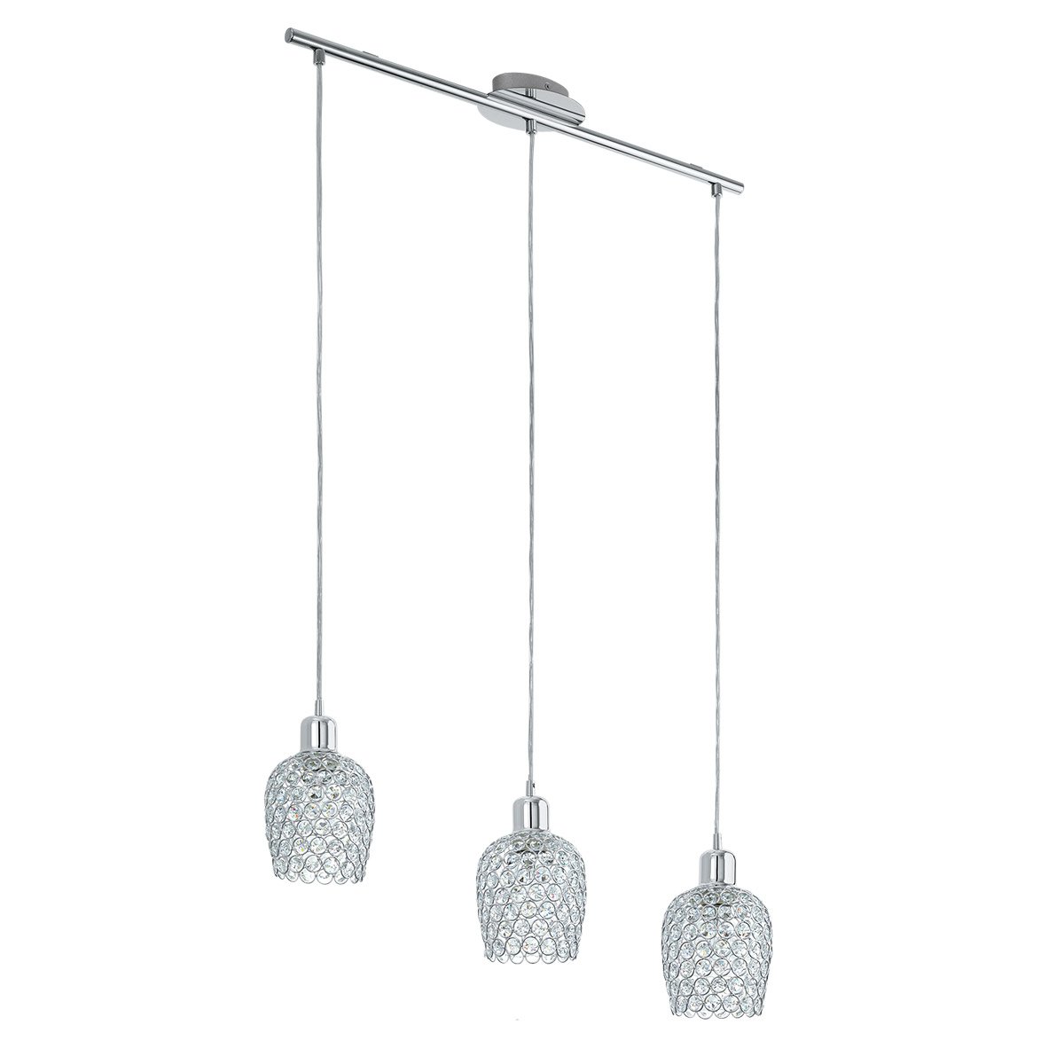 EGLO Bonares 1 Pendant Light, 3-Bulb Pendant Light, Elegant, Steel and Crystal in Chrome, Clear, Dining Table Lamp, Living Room Lamp, Hanging with E27 Socket