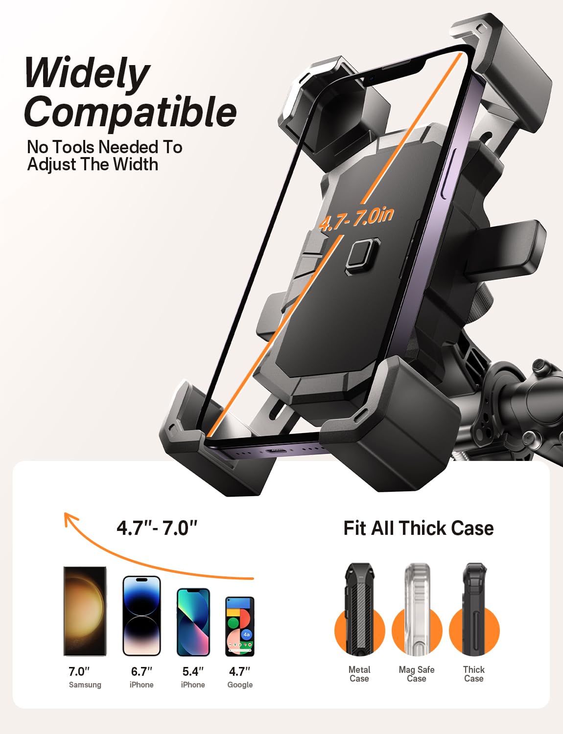 Delobon Bike Phone Holder Handlebar,Motorcycle Phone Mount,ATV Cell Phone Clamp,Scooter Phone Clip for iPhone 15 Pro Max14 13 12plus, Samsung S24Ultra S23 and More 4.7