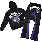 VIPWOLF Men's 2 Piece Sweat Suits Long Sleeve Y2K Graphic Hoodies and Flared Sweatpants Set