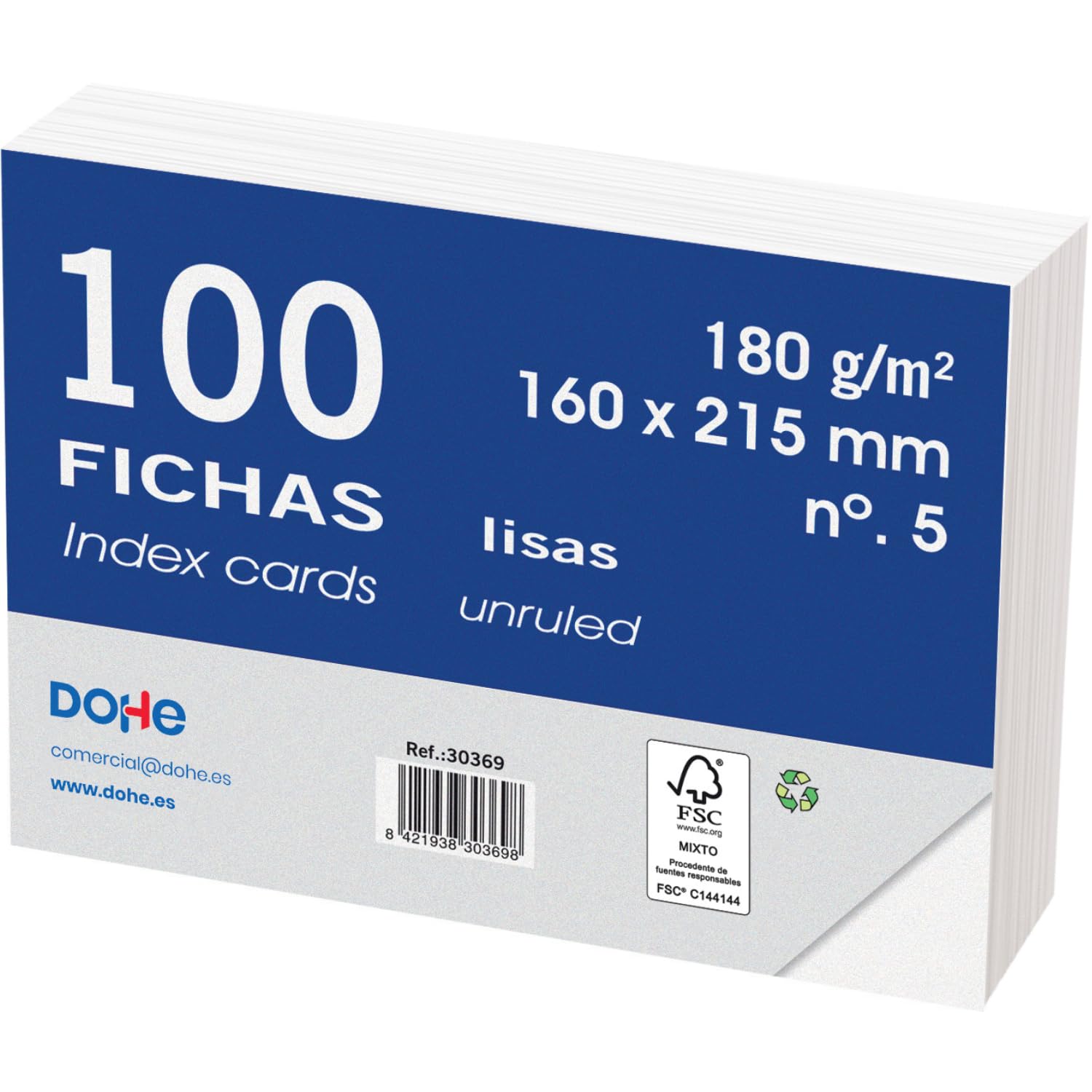 Dohe - Pack of 100 Sheets of Smooth White Card, 180 gr, No.5, 160 x 215mm - FSC Mix AEN-COC-000243