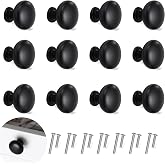 THSIREE 12PCS Cabinet Knobs, Black Cabinet Pulls Cabinet Knobs Inway, Round Drawer Knobs Cabinet Hardware with 2 Size Screws, for Kitchen Bedroom Dresser Cabinets Closet
