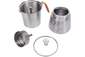 Hand Pour Mocha Pot, Stainless Steel Portable Espresso And Coffee Maker Stovetop Espresso Maker With Glass Lid And Handle For
