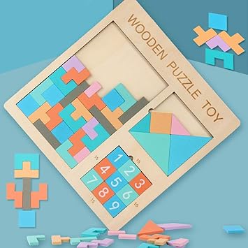 Shoro 3-in-1 Wooden Tetris Tangram Number Puzzle Jigsaw Board Educational Toy