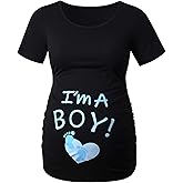 DEBELLY Maternity Shirts Short Sleeve Tops Black Shirts Footprints Pregnancy Ruched Sides Casual Shirt