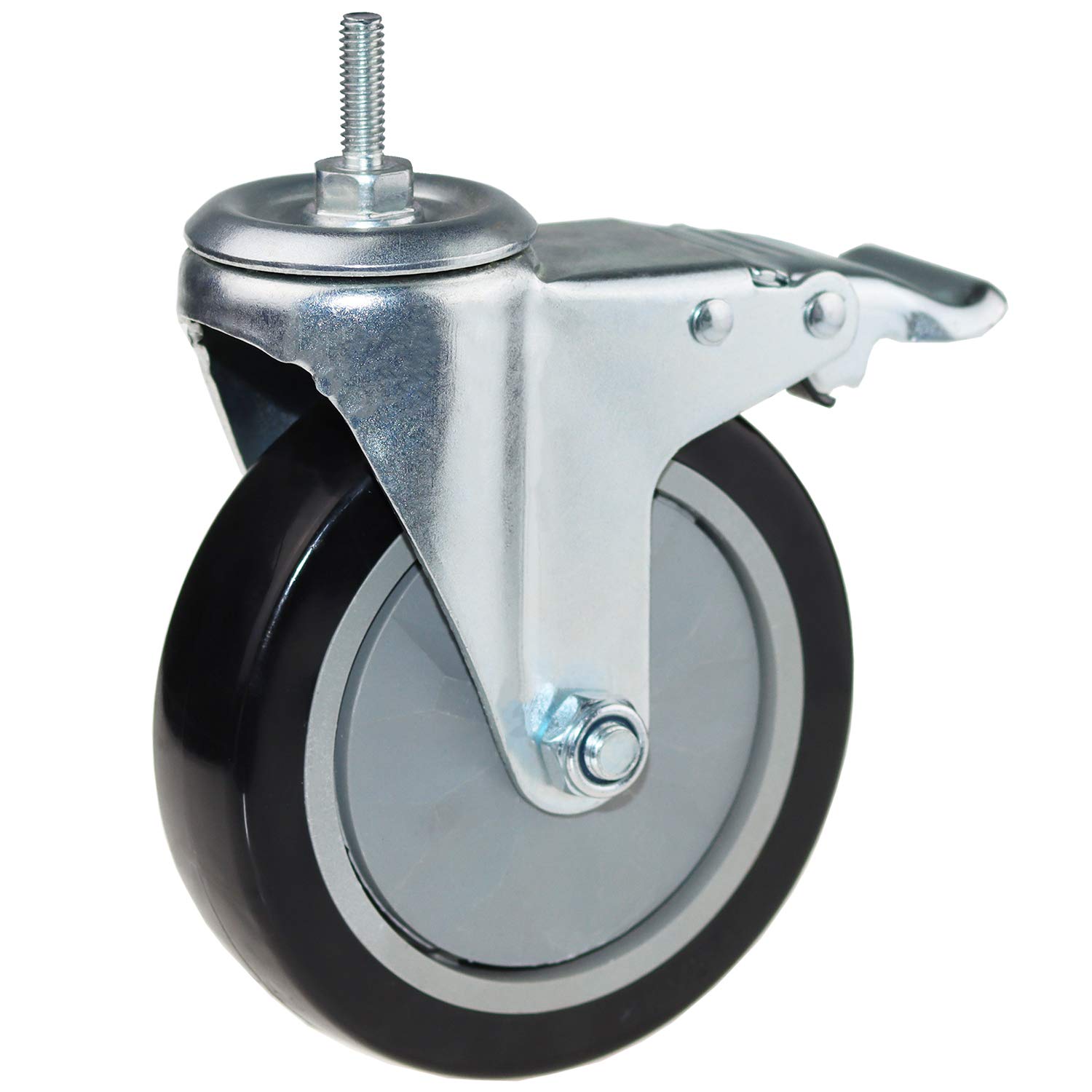 5 Inch Swivel Caster Wheels with Safety Dual Locking Set of 4, UNC 5/16"-18x1" Threaded Stem Mount Industrial Casters, Castors Heavy Duty Total Capacity 600Lbs for Furniture Dolly Workbench Trolley.: Industrial & Scientific