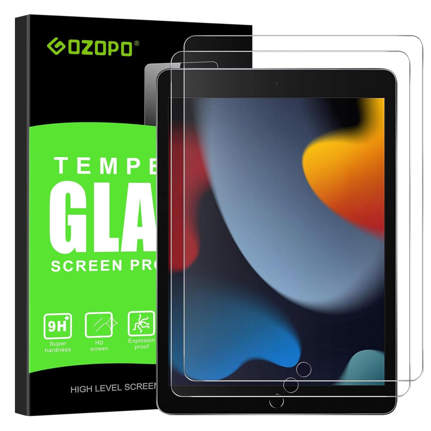 GOZOPO [2-Pack Screen Protector for iPad 9th Generation, iPad 8th / 7th Generation, Tempered Glass Film - iPad 10.2-Inch 2021/2020/2019 Release
