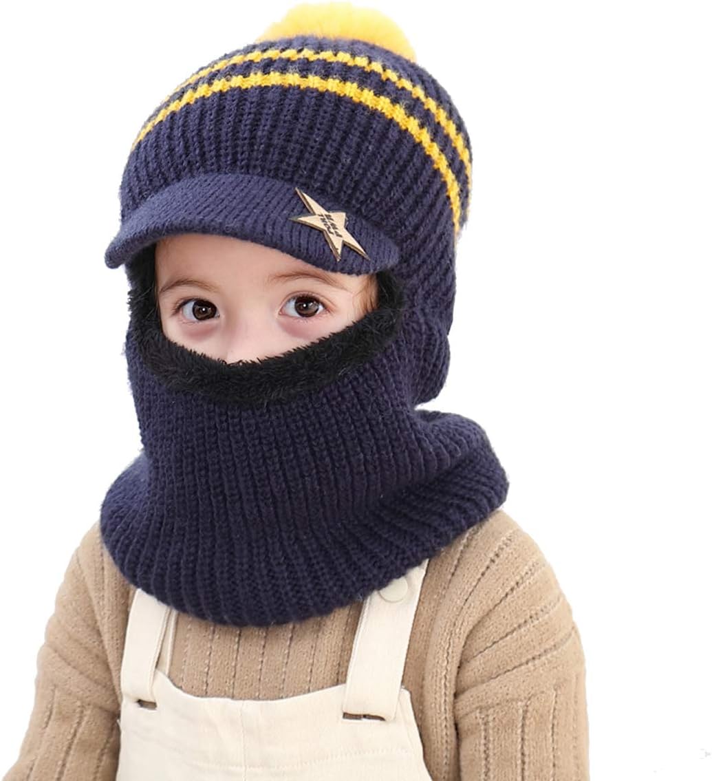 WxllzlifeKids Winter Hat Baby Boys Knit Hat Baby Girls Thick Scarf Earflap Hood Scarves Skull Caps 2-7 Years