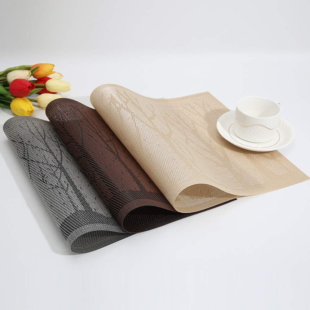 VECH 8-Pack PVC Placemat Set, Washable and Heat Stain Scratch Place Mats, Anti-Skid Heat Insulation Dining Table Mats for Kitchen Home Indoor Outdoor, (Coffee Tree)