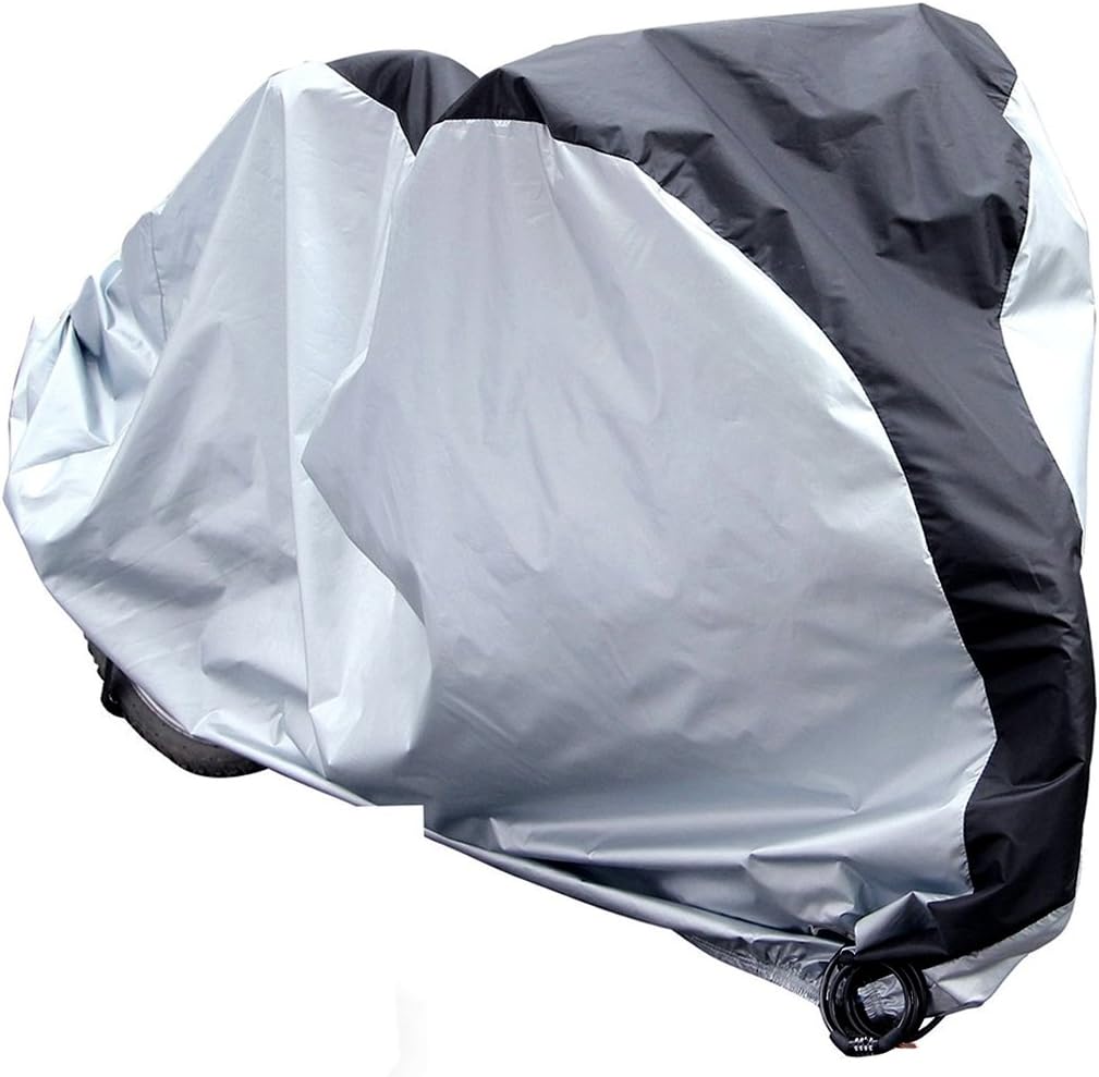 Xubox Bike Cover, All Season Waterproof Sun Bike Cover Oxford Dust & Anti-UV Outdoor Bicycle Protector with Safety Lock Hole for Mountain & Road Bikes, Small Motorcycles, Baby Strollers, Sliver