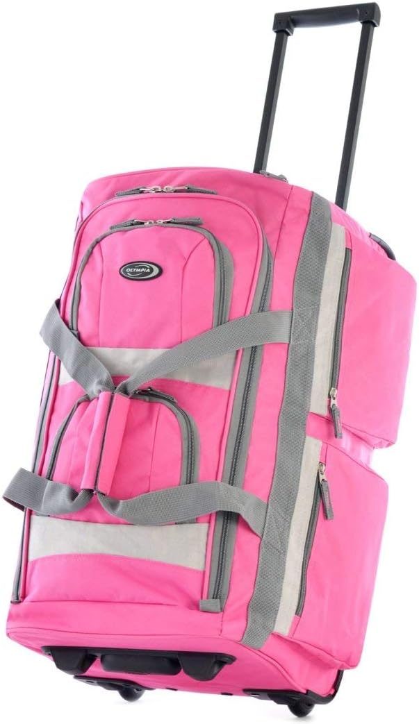 Stylish Sport Rolling Duffel Bag, Carry Roller Luggage, Upright Pink Duffle