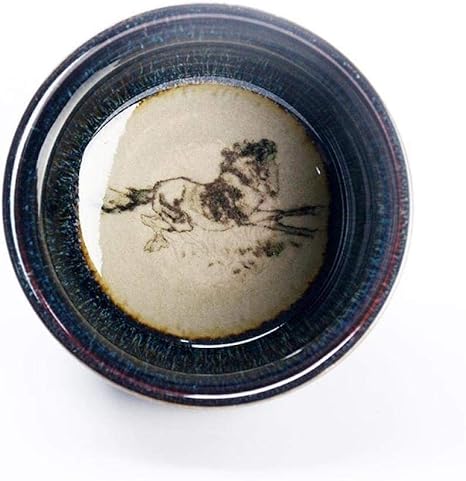 Amazon 湯呑み 茶碗 手作り 窯変 天目 曜変 抹茶碗 窯変天目 建盞 茶道具 和食器 酒器 料亭 カップの底にプリントされた馬 抹茶碗 オンライン通販