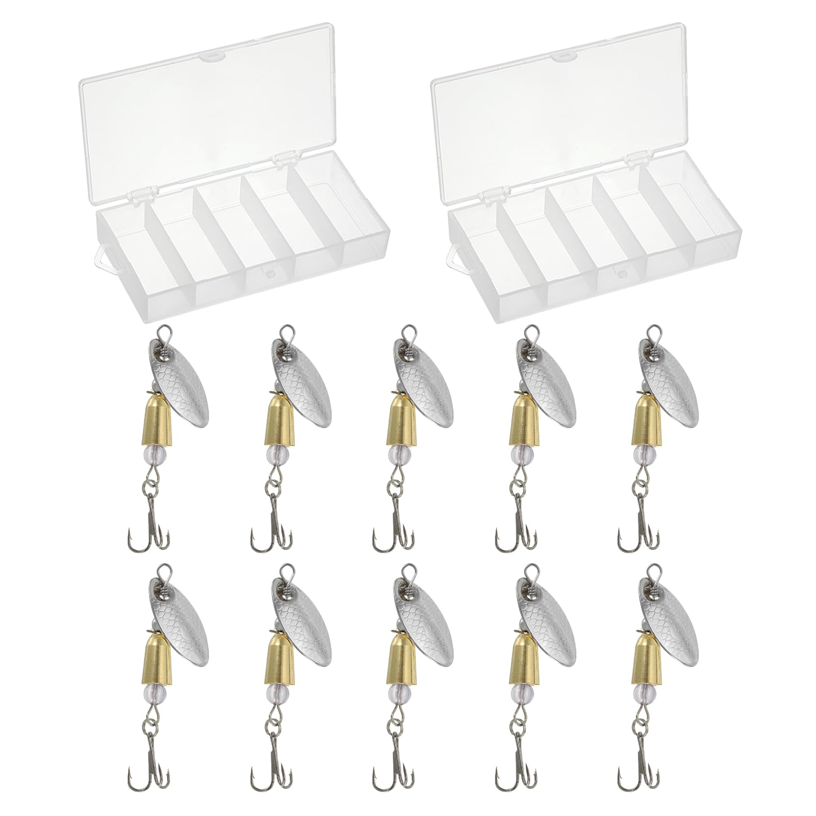 PATIKIL Trout Lures 1/5 oz, 10Pack Trout Fishing Lures Spinnerbait Treble Hooks Fishing Spinners Baits Tackle for Freshwater Saltwater Fishing, Silver Tone