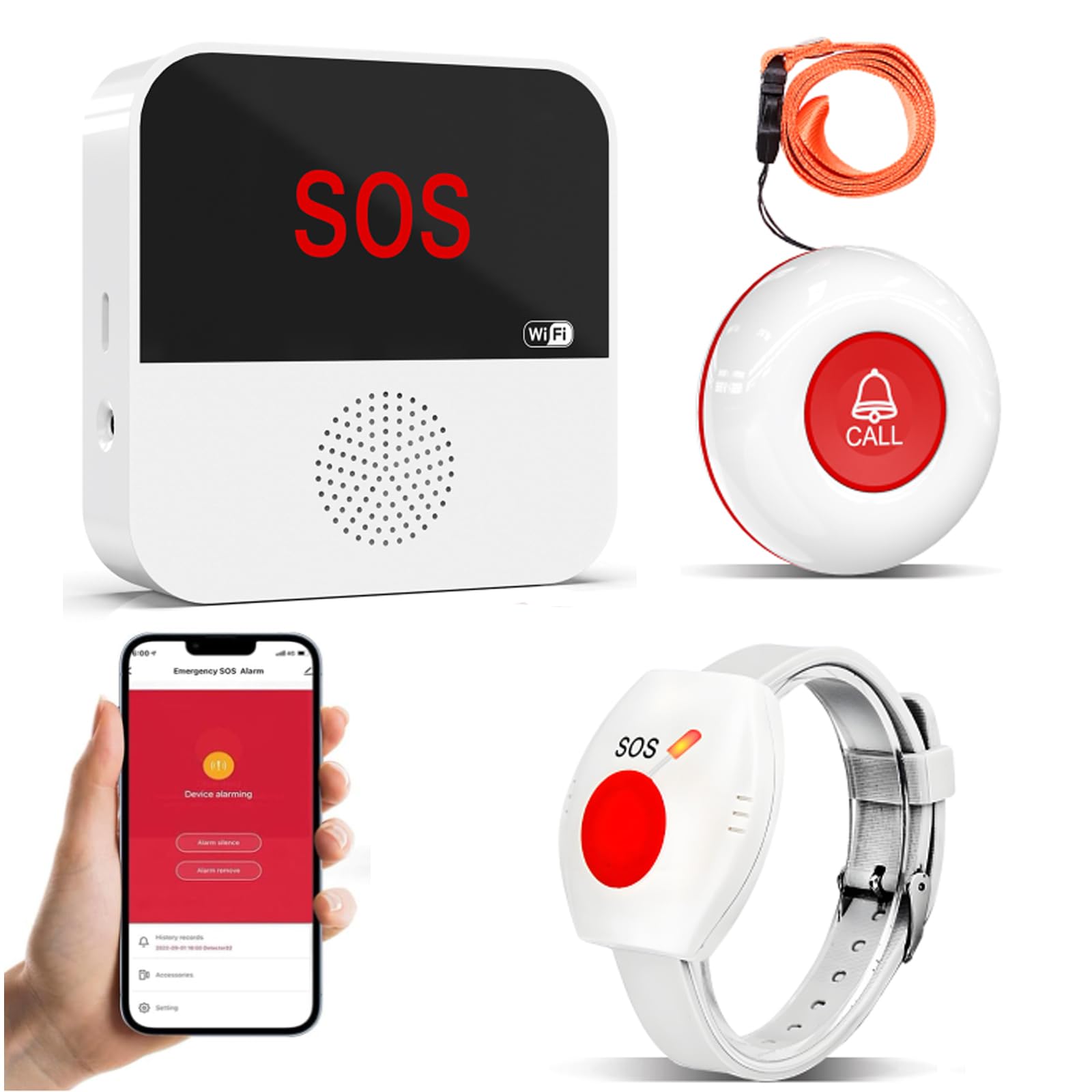 ChunHee WiFi Rechargeable Smart Personal Alarms For Elderly Wireless Caregiver Pager Panic Button Linked To Phone Nurse Calling Alert System for Elderly Patient Seniors Disabled Kids