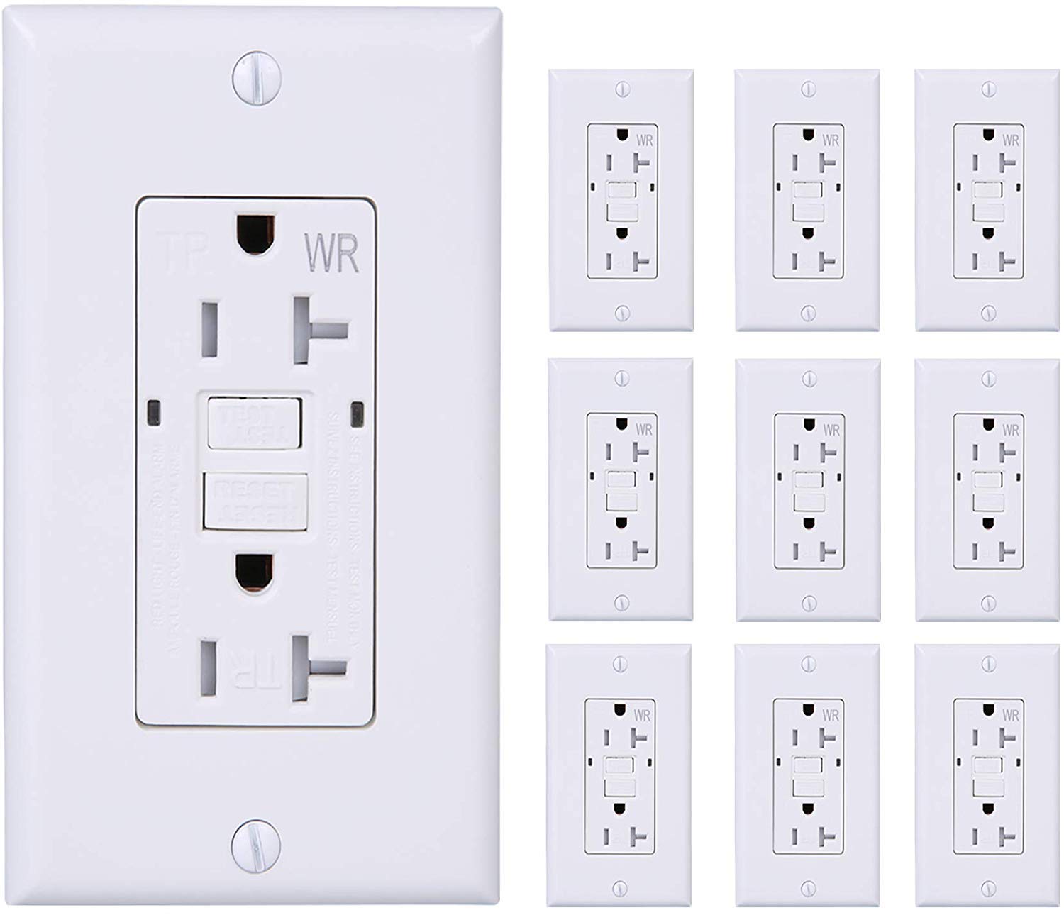 Dynamics GFCI 20 Amp 125 Volt, Tamper Resistant, Safety Outlet, 2-pole, 3-wire, Grounding, LED Indicator - Self Test | 10 Pack