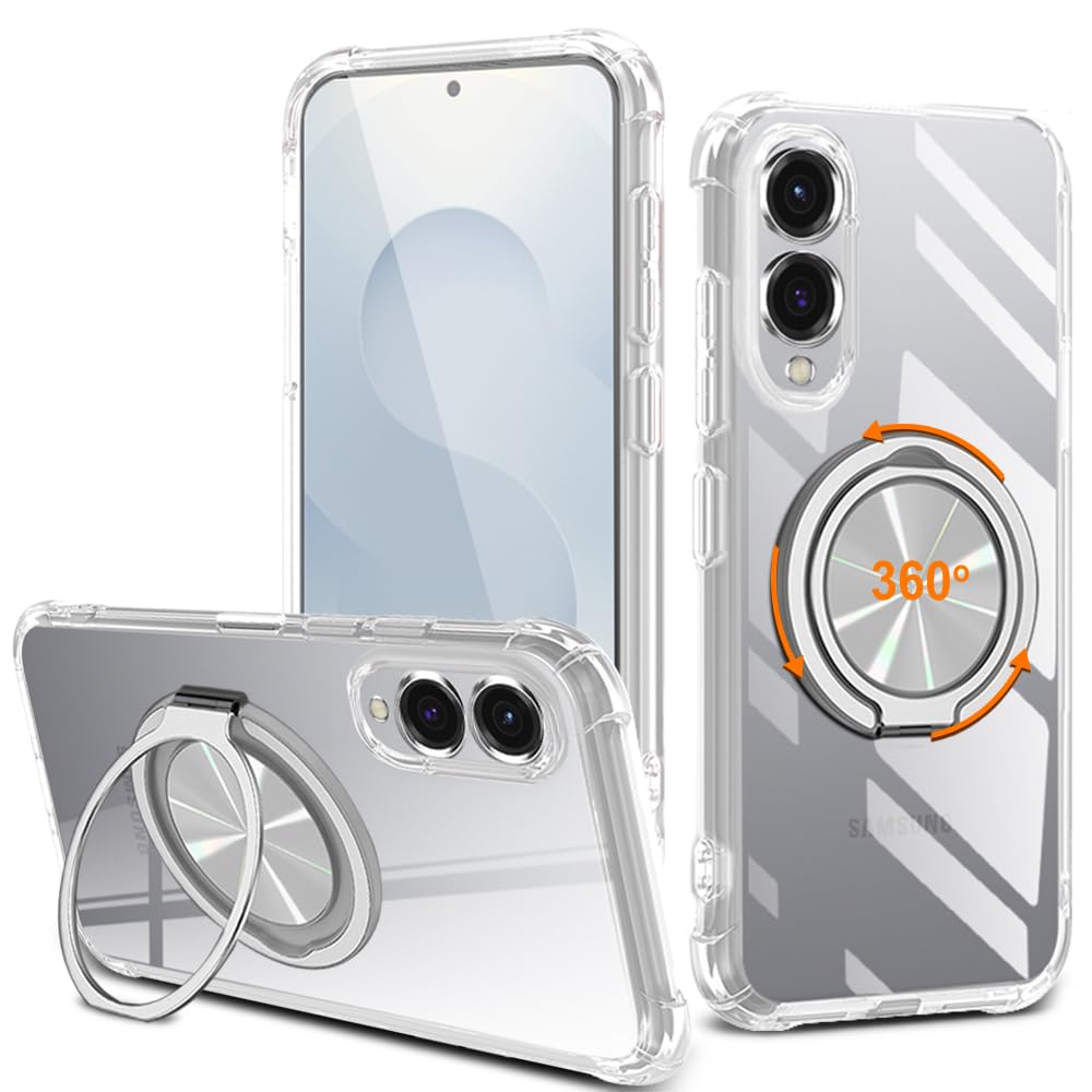 Photo 1 of Nijiadi Crystal Clear for Samsung Galaxy S25 Edge 2025 Phone Case [Non Yellowing] 360° Rotatable Ring Holder Kickstand/Stand Transparent 4 Corners Shockproof Military-Grade Protective Cover Case