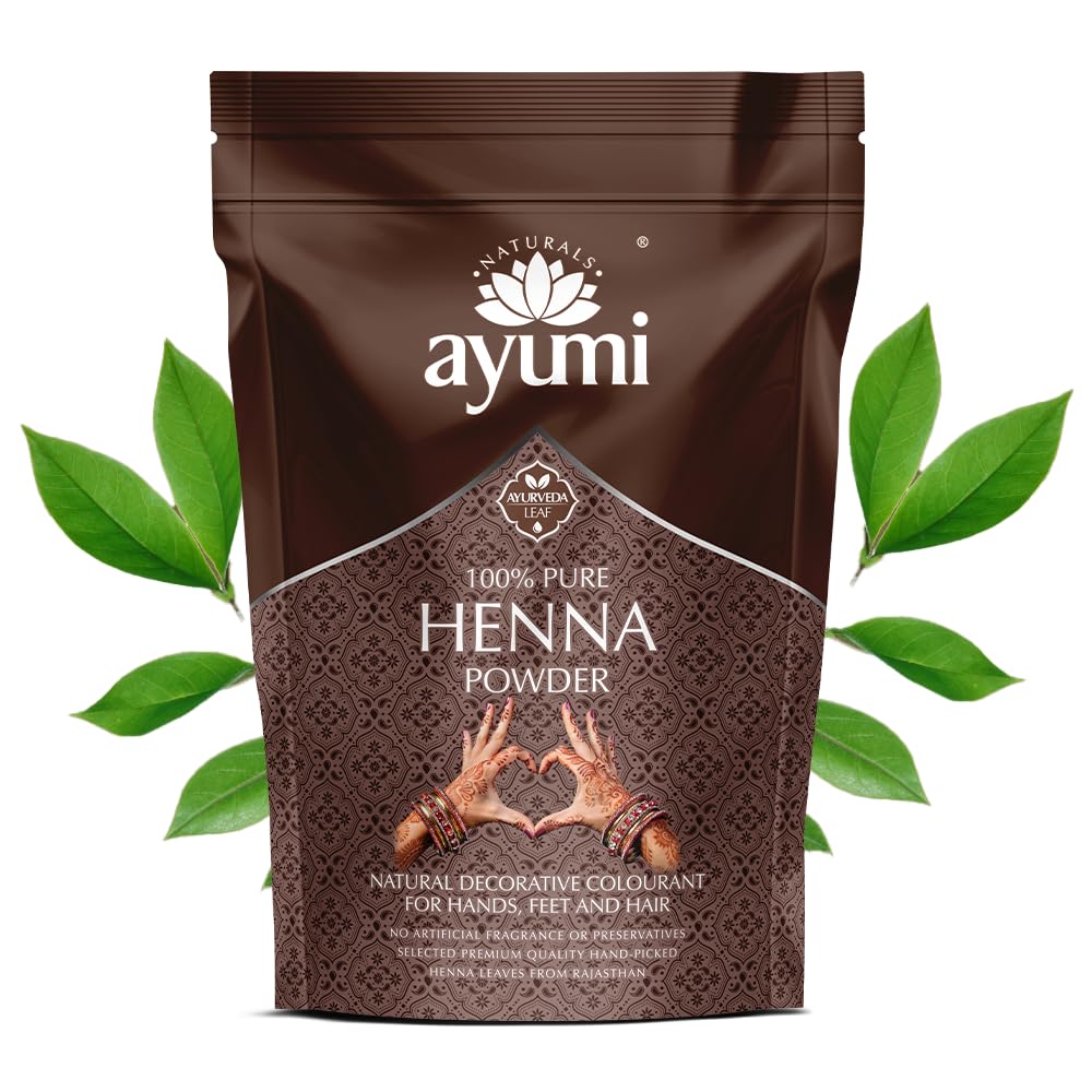 Ayumi Pure Henna 100% (Mendhi), 200g | Natural Dark Red Hair Dye | Chemical-Free Colour | Dandruff Prevention | Hair Growth & Moisture Conditioning Powder
