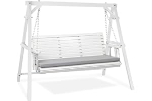 VINGLI 5 FT Outdoor Porch Swing with Frame, Patio Hanging Swing & Stand with Extra Cushions Heavy Duty 880 LBS for Yard, Garden, Pool, Deck, White