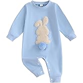 Easter Baby Boy Girl Outfit Embroidery Bunny Rompers Bunny Tail Jumpsuit Unisex Newborn Infant Easter Clothes