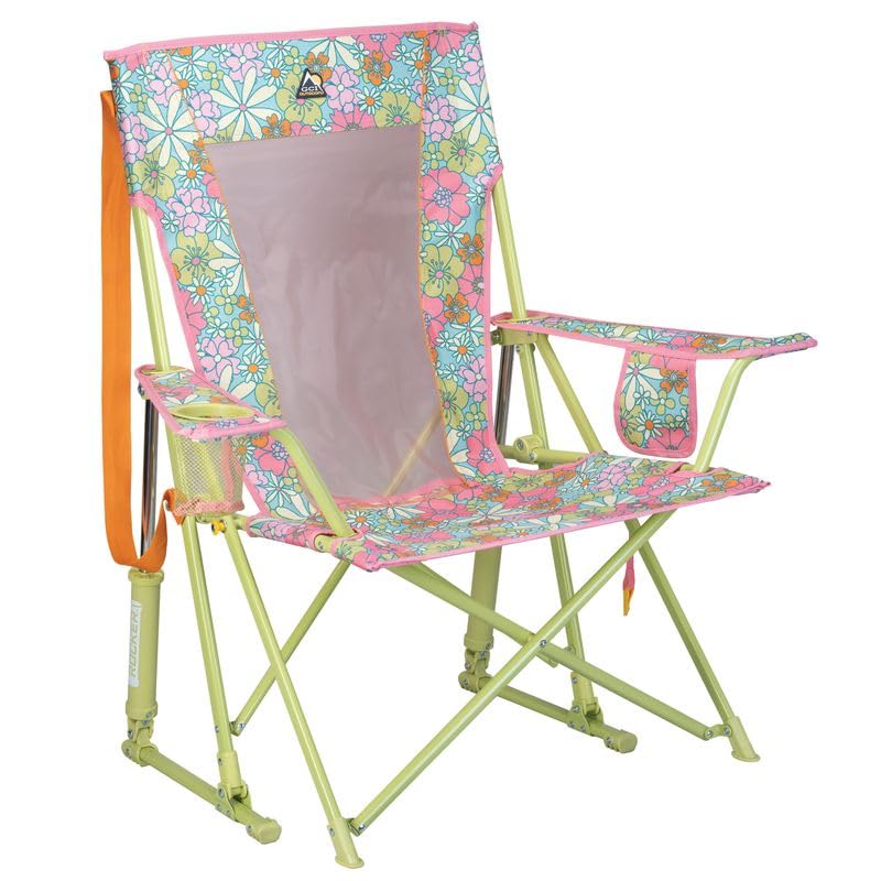 GCI Outdoor Comfort Pro Rocker Camping Chair | Portable Folding Rocking Chair with Durable Armrests & Drink Holder — Floral Image