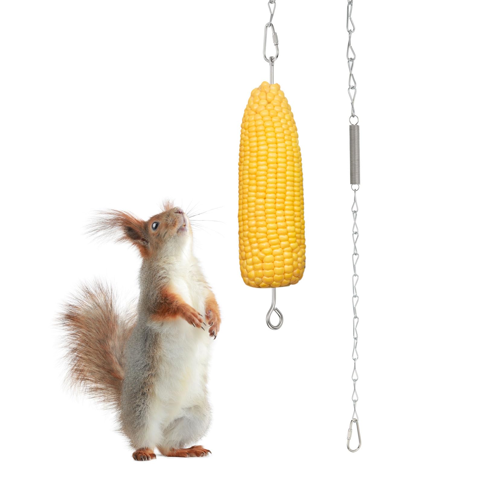 PATIKIL Hanging Squirrel Feeder 37inch, Outside Corn Cob Holder for Outdoors Backyard Squirrel Funny