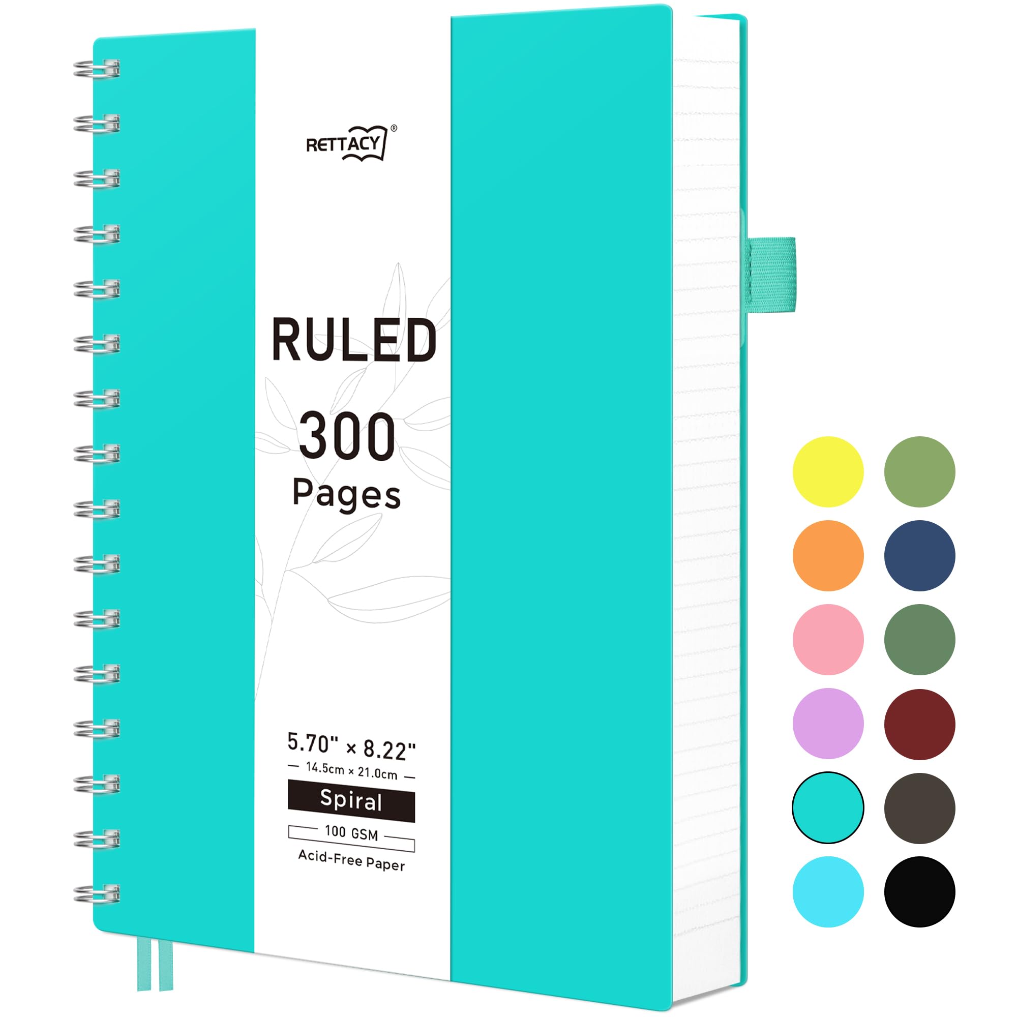 RETTACY A5 Notebook, Notepad, Wirebound Spiral Notebooks 300 sheets/150 pages for Writing,100gsm College-Ruled Paper, Flexible Plastic Cover, for Women Men Work Office School,14.5 x 21cm - Turquoise