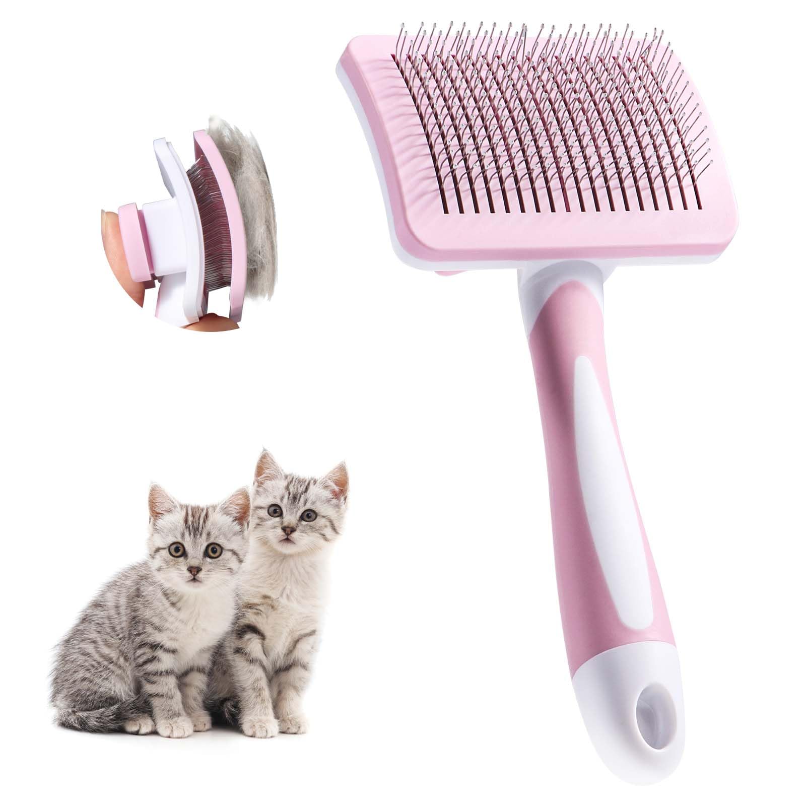 Vinabo Cat Brush,Dog Brush Cat Grooming Comb,Self Cleaning Pet Slicker Brushes,for Short Haired Cats, Small Dog Grooming Brush Safe and Smooth,Cat Massage Clean Tangled(Pink)