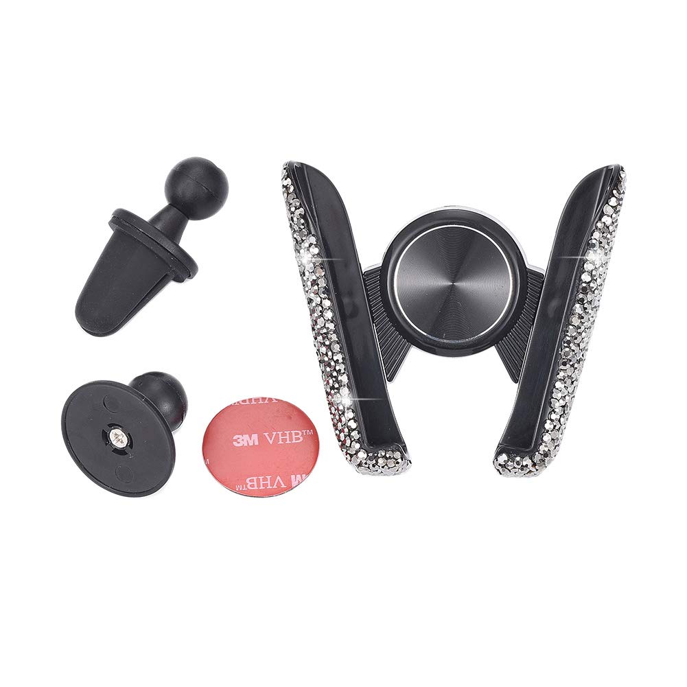 JSCARLIFE Bling Bling Air Vent Mount Phone Holder Crystal Rhinestone Car Stand Phone Holder for GPS Screen MP5 (Black)