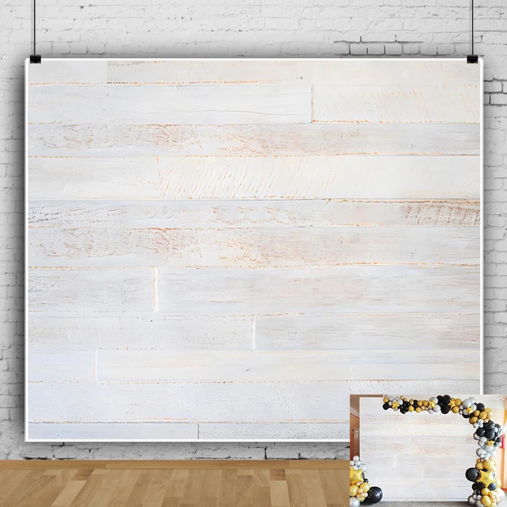 Photo 1 of 10x8ft White Wood Backdrop for Party Rustic Wooden Backdrop Wall Photography Background Wood Photo Backdrops Baby Shower Birthday Wedding Portrait Photoshoot Studio Photo Booth Props