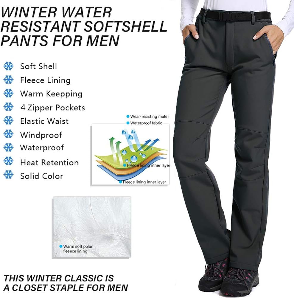 Women's Hiking Waterproof Pants Outdoor Windproof Fleece Lined Soft Shell Insulated Winter Pants Fishing Safari Travel: Clothing