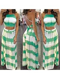 voguegirl Mujeres Casual 3 4 manga Chevron rayas Impreso Hight cintura Maxi vestidos