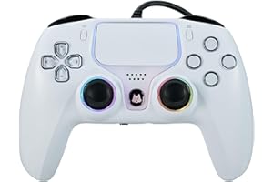 NBCP Wired PS5 Controller - Gaming Controller for PlayStation 5, PS4, PC/Steam, Turbo & Linear Hall-effect Trigger, Dual Vibration, 3.5mm Audio Jack - White