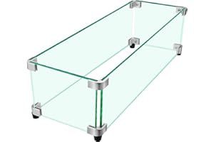 vchin Fire Pit Wind Guard, 23.5" x 7.5" Square Tempered Glass Wind Shield for Firepit & Fire Table, Thick Glass and Easy Installation with Included Tools, Airflow Management for Stable Flame