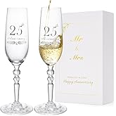 BEKESIN 25th Anniversary Decorations Gifts for Couple, Classical Style 25th Wedding Anniversary Champagne Flutes Glasses, Crystal Champagne Glasses Set of 2, Gifts for husband, wife, Couple