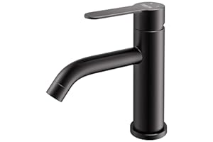 AMAZING FORCE Black Bathroom Faucet Black Single Hole Bathroom Sink Faucet Single Handle Matte Black Bathroom Faucet Vanity Faucet- Sink Drain & Deck Plate Not Included 1.2 GPM