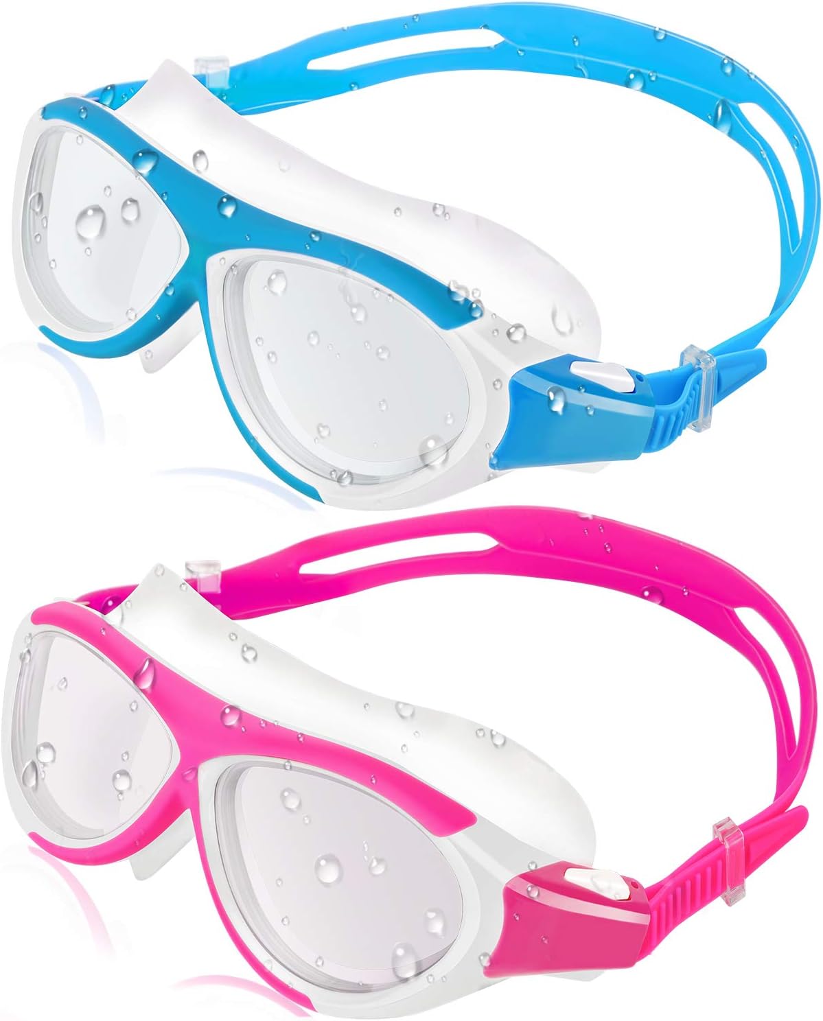 Swim Goggles 2 Pack, No Leaking Silicone Frame Eye Friendly Swimming Goggles Lens, Swimming Glasses for Kids Child