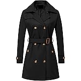 Chrisuno Women's Double Breasted Trench Coats Mid-Length Belted Overcoat Long Dress Jacket with Detachable Hood