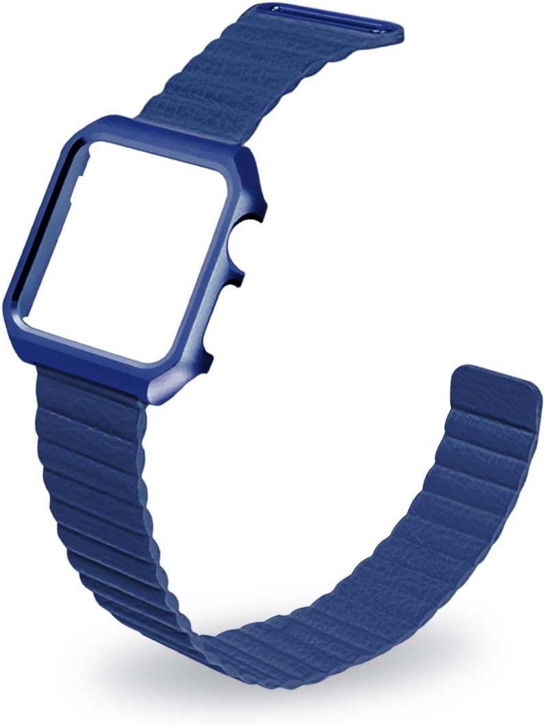 SUNKONG For Watch Band New Upgrade Leather Loop Strap With All In One Protective Case And Magnetic Closure Clasp For Watch Series 1/2/3 And All Models 38mm Blue