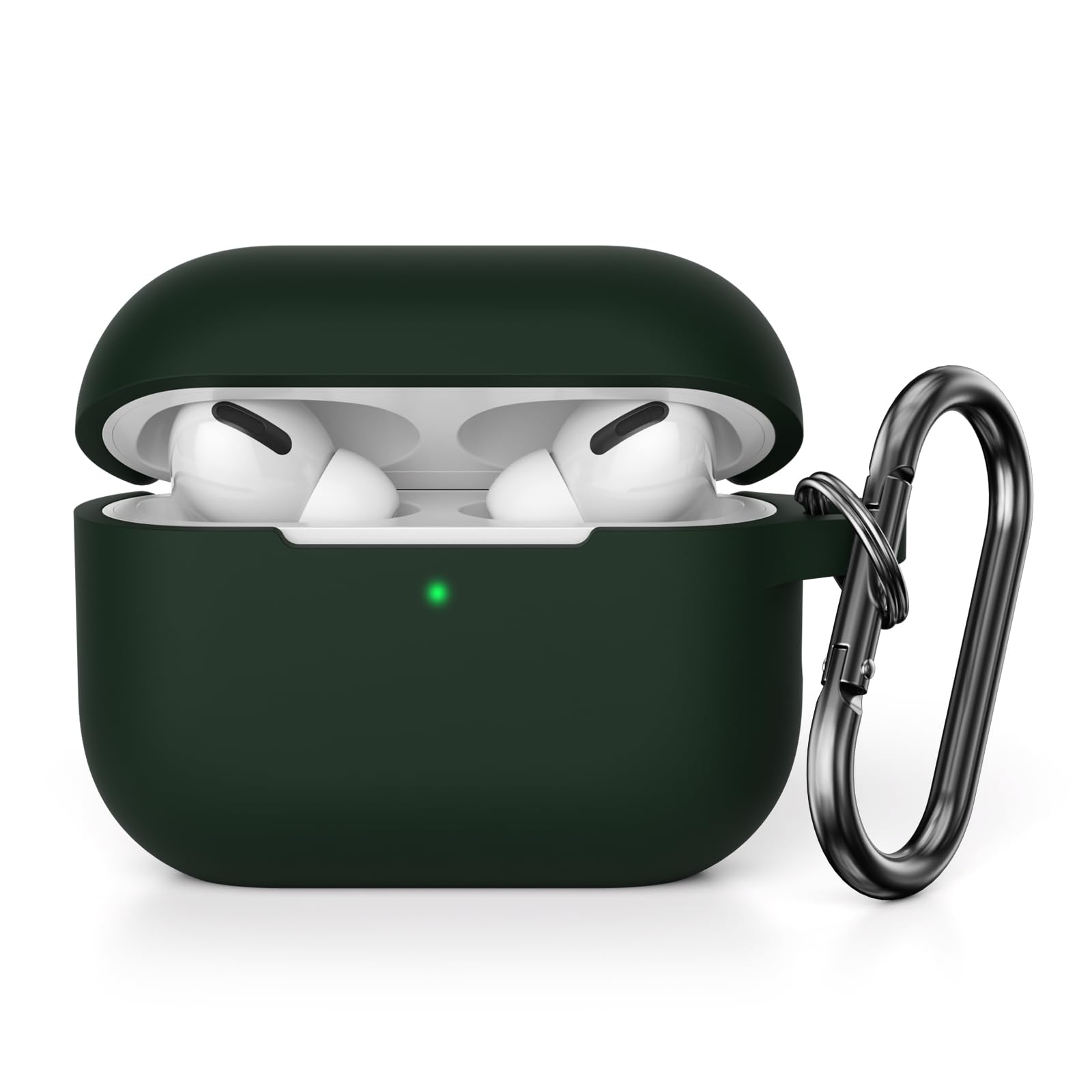 KOKOKA Case Cover Compatible with Airpods Pro 2, Soft Silicone Skin Case Cover Shock-Absorbing Protective Case for Airpods Pro 2nd Generation (2022) with Carabiner, Front LED Visible, Dark Green — image 1