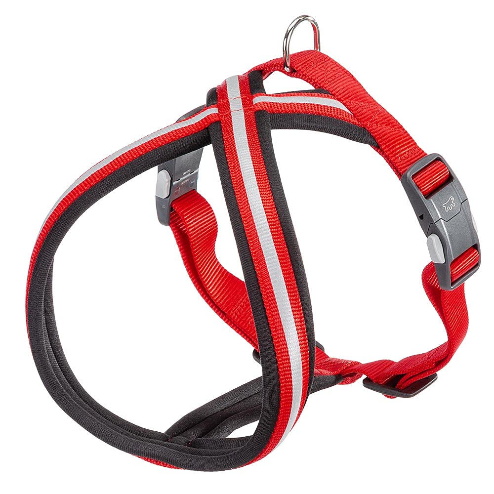Ferplast Dog Harness DAYTONA CROSS, Medium/Large Size Nylon Dog Harness, Padded, Reflective and Adjustable. With Magnetic Buckle. Red