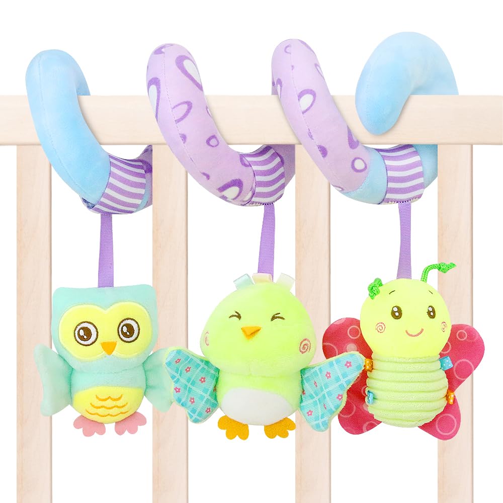 caterbee Car Seat Toys, Baby Activity Spiral Plush Stroller bar Toy Accessories, Crib Toys for boy or Girl (Sky)