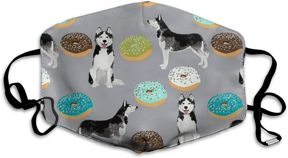 NEWINESS Men Women Kids Adjustable Anti Dust Pollution Indoor Outdoor Half Face Mask - 100% Skin Friendly Polyester Reusable Breathable Safety Mouth Mask Grey Blue Donut Dog
